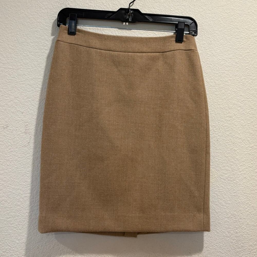 J. Crew Women's Tan 100% Wool Blend No 2 Pencil Skirt Size 0